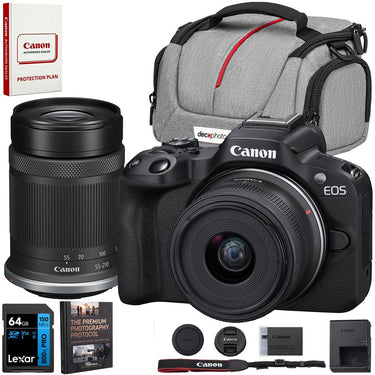 Canon EOS R50 Mirrorless Camera w/2 Lens Kit 18-45mm+55-210mm+128GB Card Bundle
