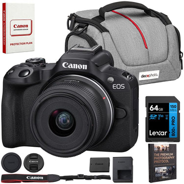 Canon EOS R50 Mirrorless Camera w/RF-S 18-45mm F4.5-6.3 Lens+128GB Memory Bundle