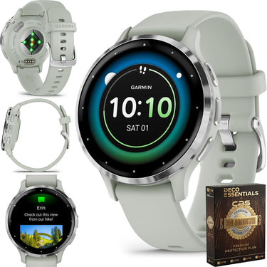 Garmin Venu 3S Fitness GPS Smartwatch Steel Bezel w/ Sage Gray Case + Warranty Kit