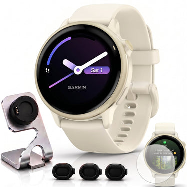 Garmin VIVOACTIVE 6 Health and Fitness GPS Smartwatch, Bone + Accessories Bundle