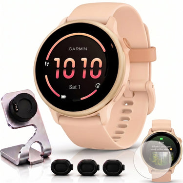 Garmin VIVOACTIVE 6 Health & Fitness GPS Smartwatch, Pink Dawn + Accessories Bundle