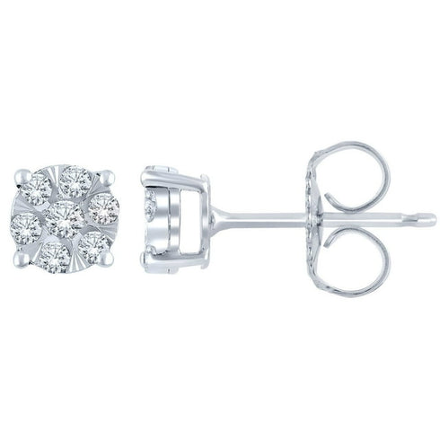 0.23 Carat Round Cut Cluster Diamond Stud Earrings in 14K Gold
