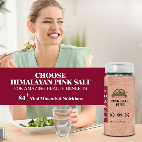 Himalayan Chef Fine Grain Pink Salt - 100% Natural Gourmet Salt with 84 Minerals, 12.5 oz Shaker