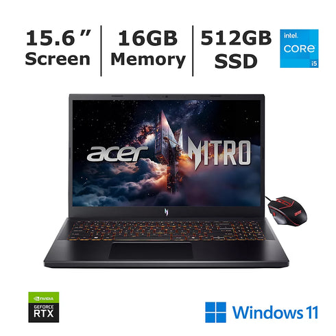 Acer Nitro V 15.6" FHD 165Hz Gaming Laptop – Intel Core i5, RTX 4050, 16GB RAM, 512GB SSD + Bonus Gaming Mouse