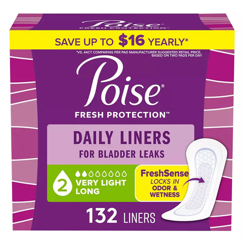 Poise Very Light Absorbency Long Incontinence Panty Liners, 132 Count