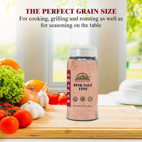 Himalayan Chef Fine Grain Pink Salt - 100% Natural Gourmet Salt with 84 Minerals, 12.5 oz Shaker
