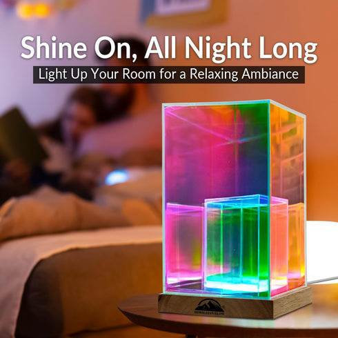 Himalayan Glow Acrylic Display Lamp with USB, LED Night Light for Bedroom, Living Room & Office, Soft Glow Acrylic Panel with Wooden Base, Aesthetic Décor