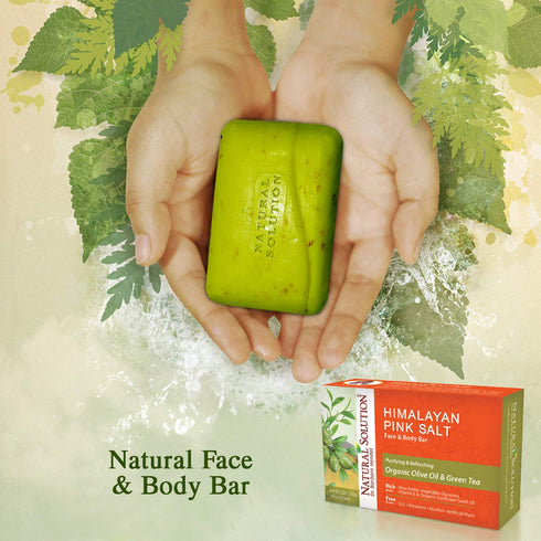 Himalayan Pink Salt Body Soap Bar with Olive Oil & Green Tea - Moisturizing Gentle Cleanser for All Skin Types
