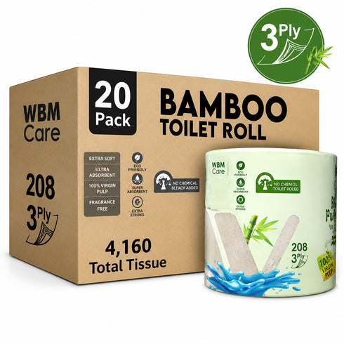 WBM Care Abundance Bamboo Toilet Paper, 10 Super Rolls, 150 Sheets per Roll