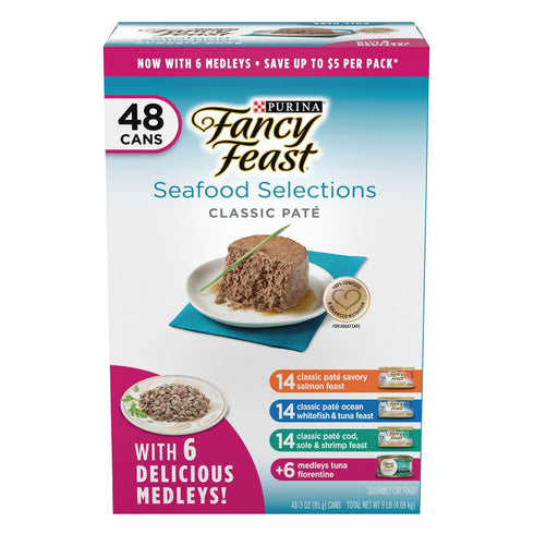 Purina Fancy Feast Wet Cat Food Variety Pack, 3 oz Cans, 48-Count – Choose Your Favorite Flavors
