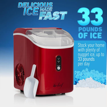 Deco Chef 33LB Nugget Ice Maker, Self-Cleaning, Red Stainless (Open Box) + 1 Year Warranty