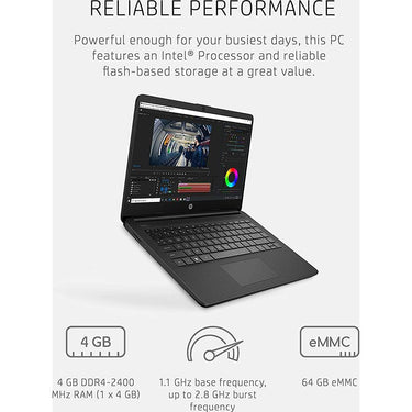 Hewlett Packard 14-dq0060nr 14" HD Intel Celeron N4020 4GB/64GB Touch Laptop, Jet Black