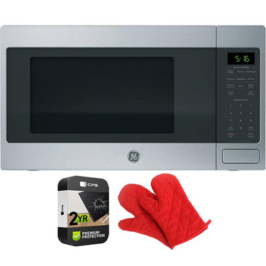 GE 1.6 Cu. Ft. Countertop Microwave Oven Steel with 2 Year Warranty & Oven Mitt