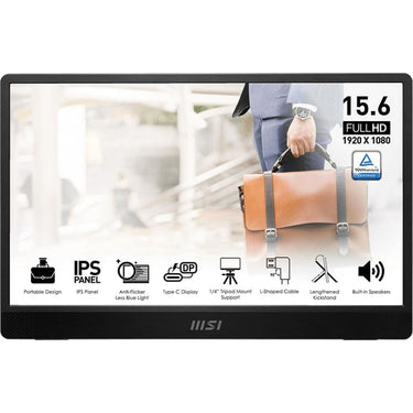 MSI PRO MP161 E2U 16" Full HD 16:9 4ms IPS LED Monitor, Black and Silver