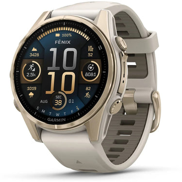 Garmin Fenix 8 43 mm, AMOLED, Sapphire, Soft Gold with Fog Gray Sandstone Silicone Band