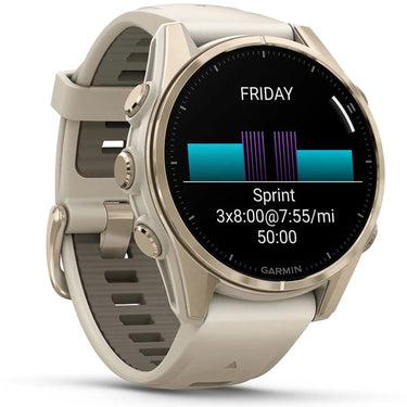 Garmin Fenix 8 43 mm, AMOLED, Sapphire, Soft Gold with Fog Gray Sandstone Silicone Band