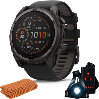 Garmin Fenix 8 51mm Solar Sapphire Carbon Gray with Towel & Safety Light
