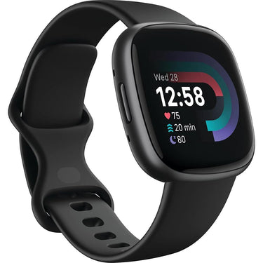 Fitbit Versa 4 Fitness Smartwatch, Black/Graphite w/ 2 YR Warranty Bundle
