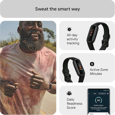 Fitbit Inspire 3 Health and Fitness Tracker, Midnight Zen/Black w/ 2 YR Warranty Bundle