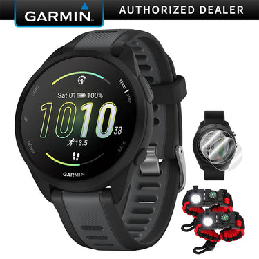 Garmin Forerunner 165 Music Smart Sport Watch, Black + Slate Gray w/ Accessories Bundle