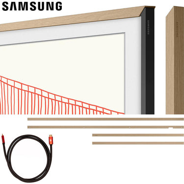 Samsung 50" The Frame Customizable Bezel, Modern Teak w/ HDMI Cable Bundle