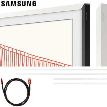 Samsung 75" The Frame Customizable Bezel, Modern White w/ HDMI Cable Bundle