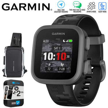 Garmin Bounce Kids Smartwatch, Black Camo w/ Sling Backpack + 2 Yr Warranty Bundle