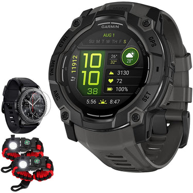 Garmin Instinct 3 50mm GPS Smartwatch, AMOLED, Black w/ Black Band + Accessories Bundle