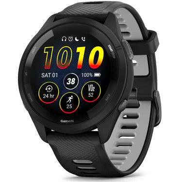 Garmin Forerunner 265 GPS Smartwatch, Black/Powder Gray w/ Garmin HRM 200 (M-XL) Bundle