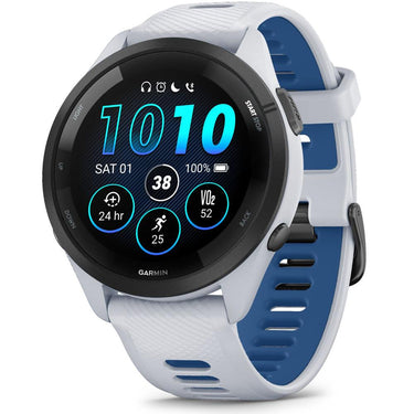 Garmin Forerunner 265 GPS Smartwatch, Whitestone/Tidal Blue w/ HRM 200 (M-XL) Bundle