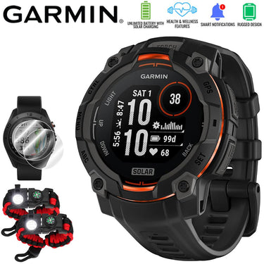 Garmin Instinct 3 45mm GPS Smartwatch, SOLAR, Black with Black Band +Accessories Bundle