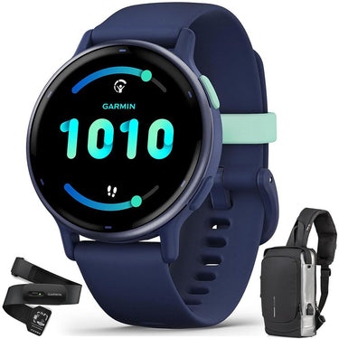 Garmin Vivoactive 5 Fitness Smartwatch Navy + Backpack & Heart Rate Strap XS-S