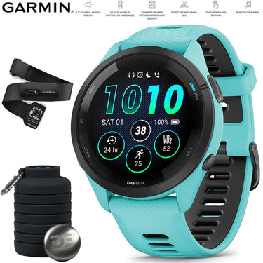 Garmin Forerunner 265 GPS Smartwatch Aqua/Black + Bottle & Heart Rate Strap XS-S