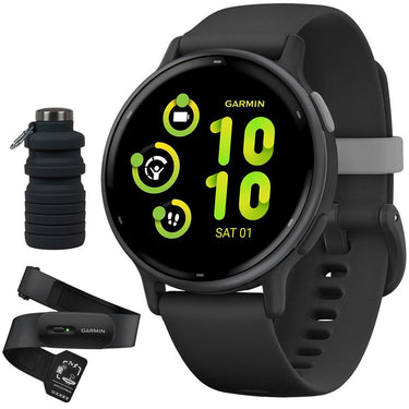 Garmin Vivoactive 5 Fitness Smartwatch, Black w/ HRM 200 (M-XL) + Water Bottle Bundle