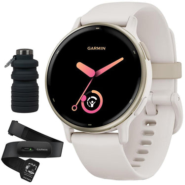 Garmin Vivoactive 5 Fitness Smartwatch, Ivory w/ HRM 200 (M-XL) + Water Bottle Bundle