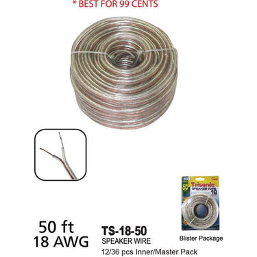 Trisonic 50 foot 18 AWG Gauge Heavy Duty Speaker Wire Cable