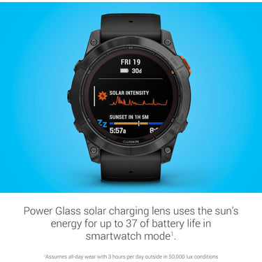 Garmin fenix 7X Pro Solar, Glass, Slate Gray Steel, Black + 2 Year Warranty Pack