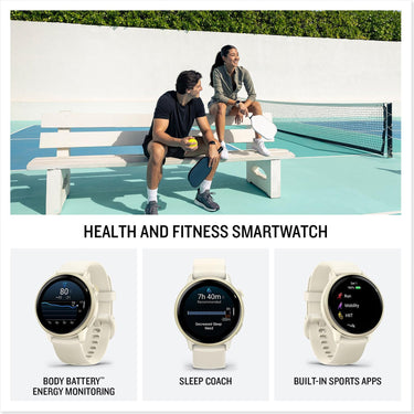Garmin VIVOACTIVE 6 Health and Fitness GPS Smartwatch, Bone with Silicone Band