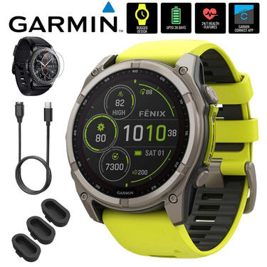 Garmin Fenix 8 51mm Smartwatch, Solar Sapphire, Titanium + Accessories Bundle