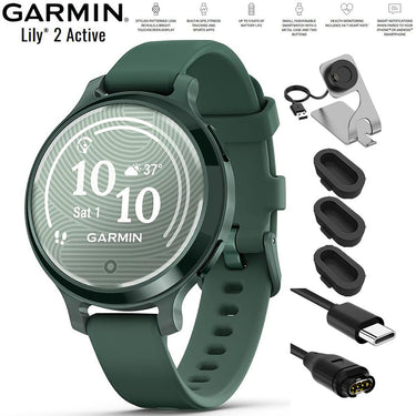 Garmin Lily 2 Active Smartwatch Green with Jasper Green Band + Charging Bundle