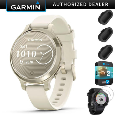 Garmin Lily 2 Active Smartwatch, Lunar Gold w/ Bone Silicone Band + 2 Yr Warranty Pack