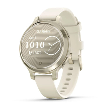 Garmin Lily 2 Active Smartwatch, Lunar Gold w/ Bone Silicone Band + 2 Yr Warranty Pack