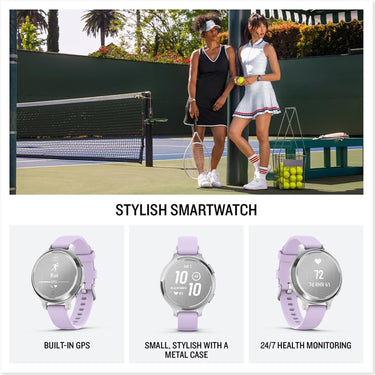 Garmin Lily 2 Active Smartwatch Silver w/ Purple  Silicone Band + 2 Yr Warranty Pack