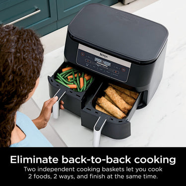 Ninja DZ090 Foodi 6 Quart 5-in-1 DualZone 2-Basket Air Fryer - Factory Refurbished