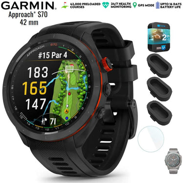 Garmin Approach S70 47 mm GPS Golf Watch Black Band with 2 Year Warranty Bundle