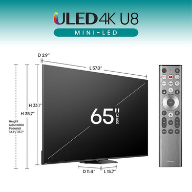 Hisense 65 Inch U8 Series Mini-LED ULED 4K UHD Google Smart TV (2024 - Refurbished)
