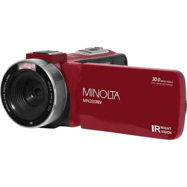 Minolta MN260NV 1080P FHD / 30 MP Night Vision Camcorder; Red Open Box + 1 Year Warranty