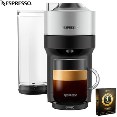 Nespresso 5-Cup Vertuo Pop+ Deluxe Espresso Machine in Silver - Open Box + 1 Year Warranty