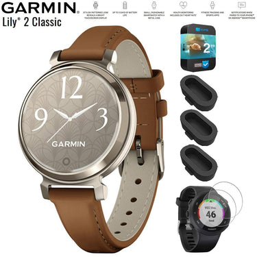Garmin Lily 2 Classic Cream Gold with Tan Leather Band Smartwatch