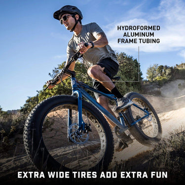 Mongoose Juneau Men and Womens Fat Tire Mountain Bike, 26x4-Inch Big Fat Wheels, Blue
